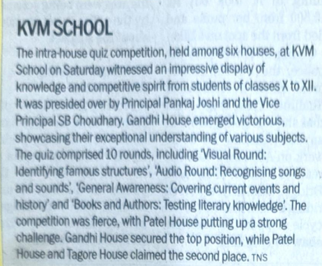 KVM SCHOOL The intra-house quiz competition