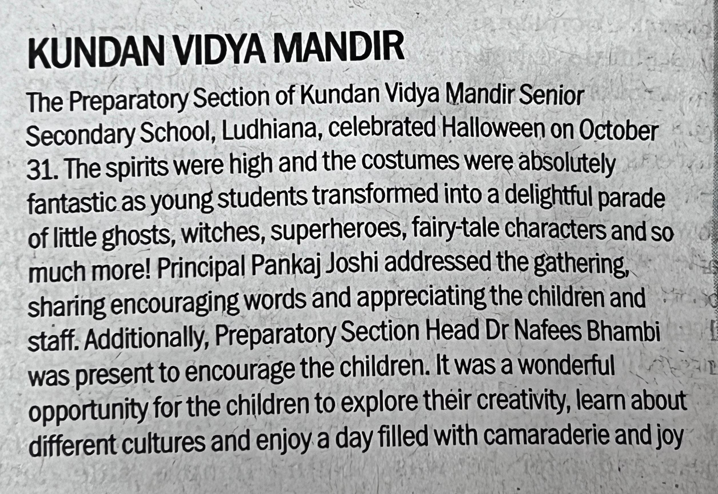 KUNDAN VIDYA MANDIR HOSTS HALLOWEEN PARTY