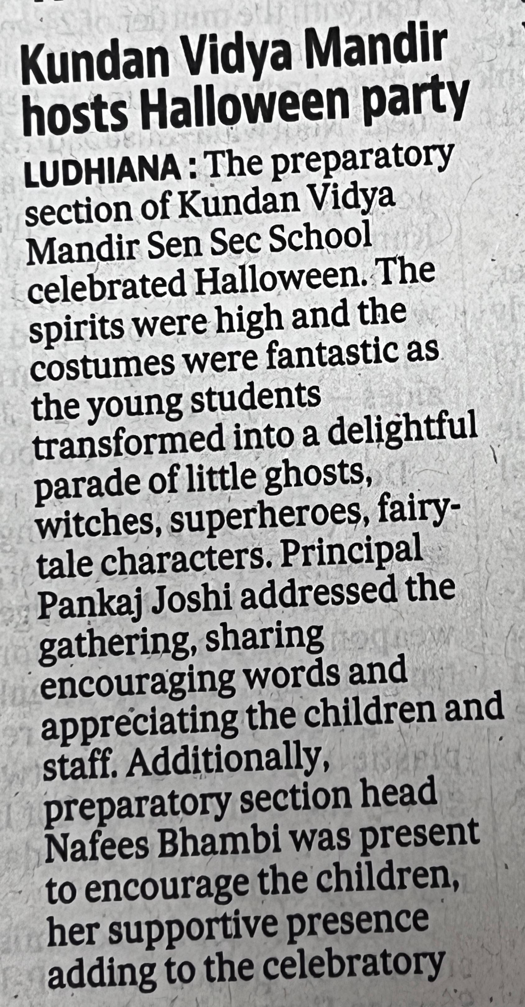 KUNDAN VIDYA MANDIR HOSTS HALLOWEEN PARTY